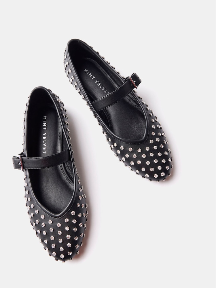 Mint Velvet Black Diamante Ballet Pumps - Image 1 of 3