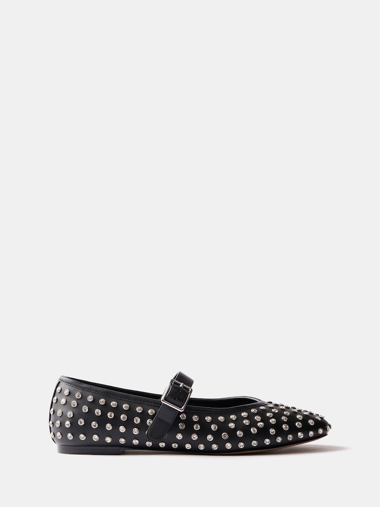 Mint Velvet Black Diamante Ballet Pumps - Image 2 of 3
