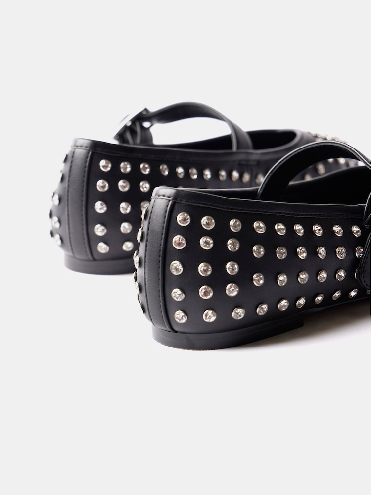 Mint Velvet Black Diamante Ballet Pumps - Image 3 of 3
