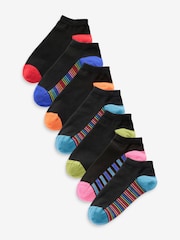 Black Striped Footbed Mens Cotton Rich Trainer Socks 7 Pack - Image 1 of 10