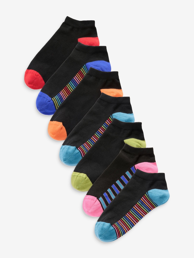 Black Striped Footbed Mens Cotton Rich Trainer Socks 7 Pack - Image 1 of 10
