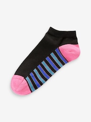 Black Striped Footbed Mens Cotton Rich Trainer Socks 7 Pack - Image 2 of 10