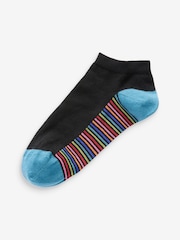 Black Striped Footbed Mens Cotton Rich Trainer Socks 7 Pack - Image 4 of 10