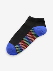 Black Striped Footbed Mens Cotton Rich Trainer Socks 7 Pack - Image 6 of 10