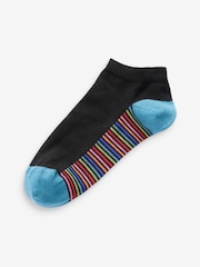 Black Striped Footbed Mens Cotton Rich Trainer Socks 7 Pack - Image 8 of 10