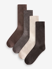 Cream/Brown Heavyweight Socks 4 Pack - Image 1 of 7