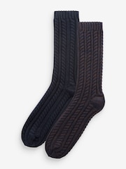 Brown/Navy Cable Socks 2 Pack - Image 1 of 5