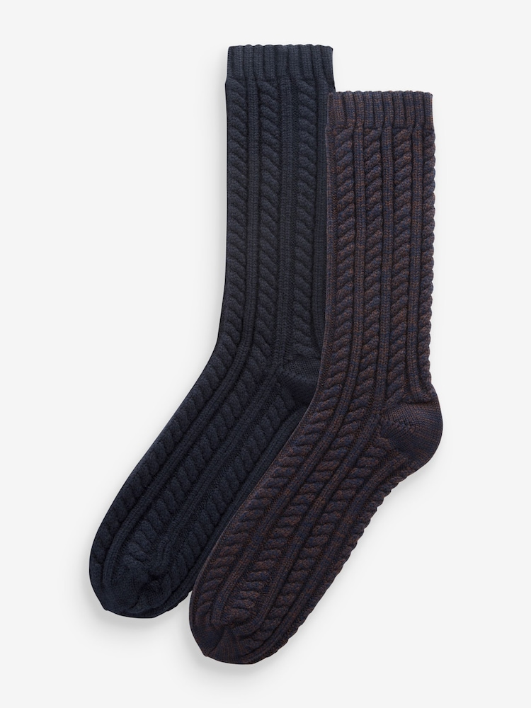 Brown/Navy Cable Socks 2 Pack - Image 1 of 5
