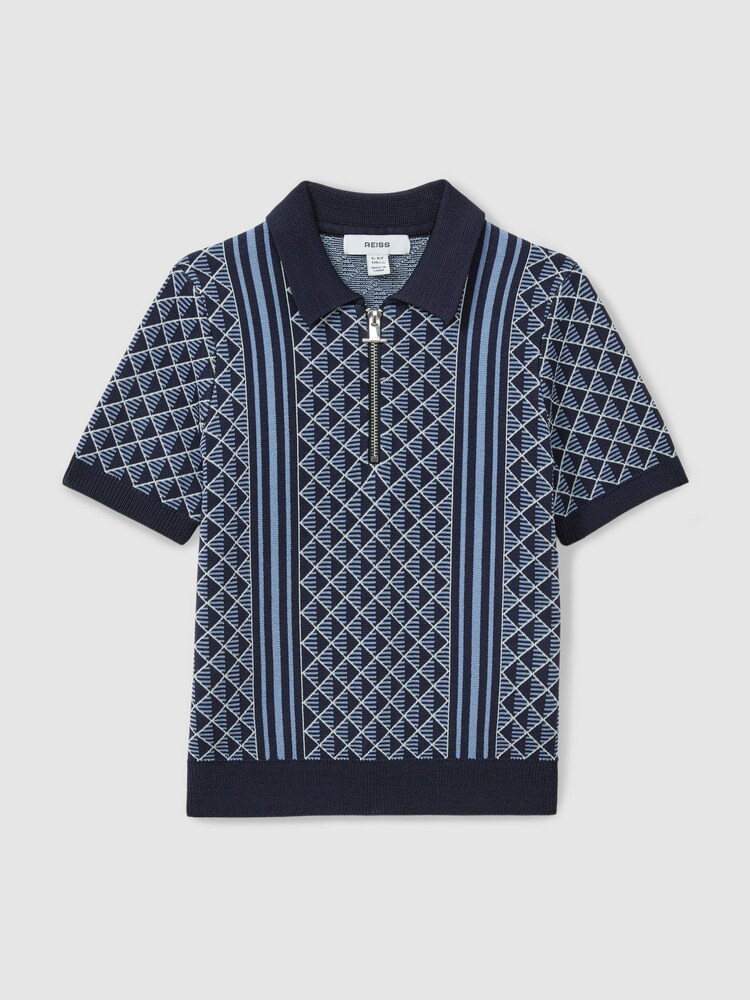 Azul marino/Airforce Blue - Polo de media cremallera con costura de diamante Sanderson de Reiss - Imagen 1 de 4 Azul marino/Airforce Blue - Polo de media cremallera con costura de diamante Sanderson de Reiss - Imagen 1 de 4