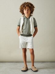Reiss Sage/Off White Sanderson 13-14 yrs Diamond Stitch Half-Zip Polo Shirt - Image 2 of 4