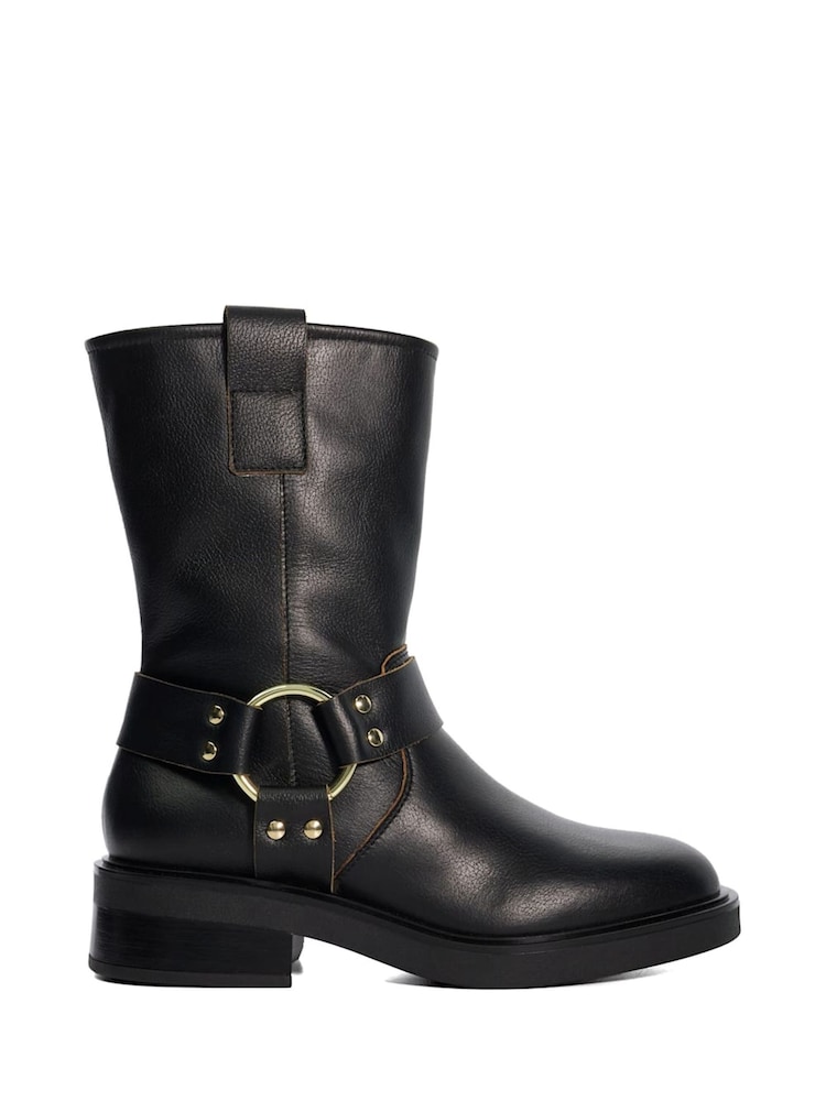 Dune London Black Pally Low Biker Boots - Image 2 of 5
