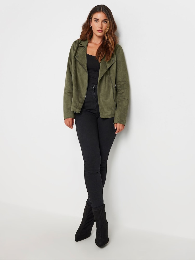 Long Tall Sally Green Faux Swede Biker Jacket - Image 2 of 5