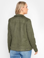 Long Tall Sally Green Faux Swede Biker Jacket - Image 3 of 5