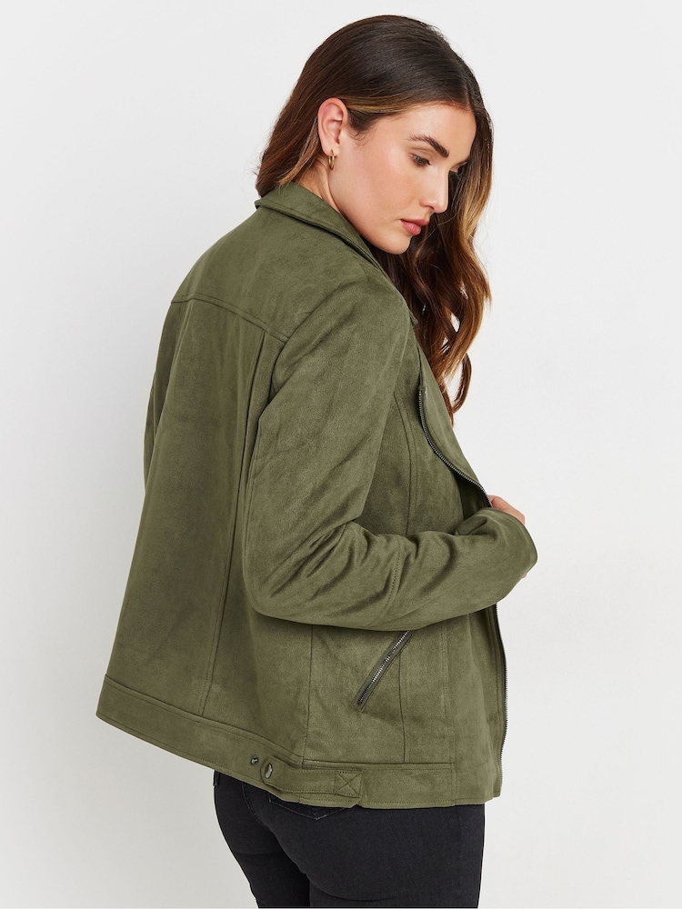 Long Tall Sally Green Faux Swede Biker Jacket - Image 3 of 5