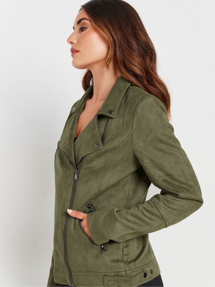 Long Tall Sally Green Faux Swede Biker Jacket - Image 4 of 5