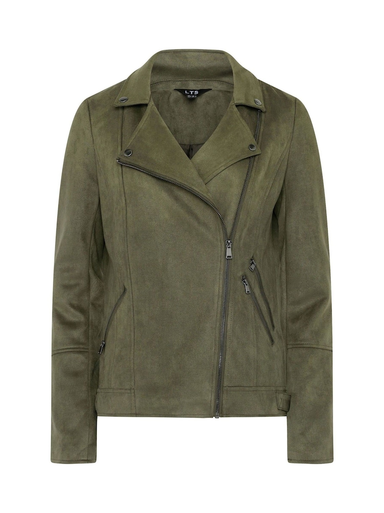 Long Tall Sally Green Faux Swede Biker Jacket - Image 5 of 5