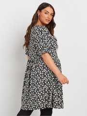 Yours Curve Denim Black Floral Print Textured Mini Dress - Image 3 of 5
