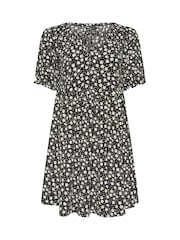 Yours Curve Denim Black Floral Print Textured Mini Dress - Image 5 of 5