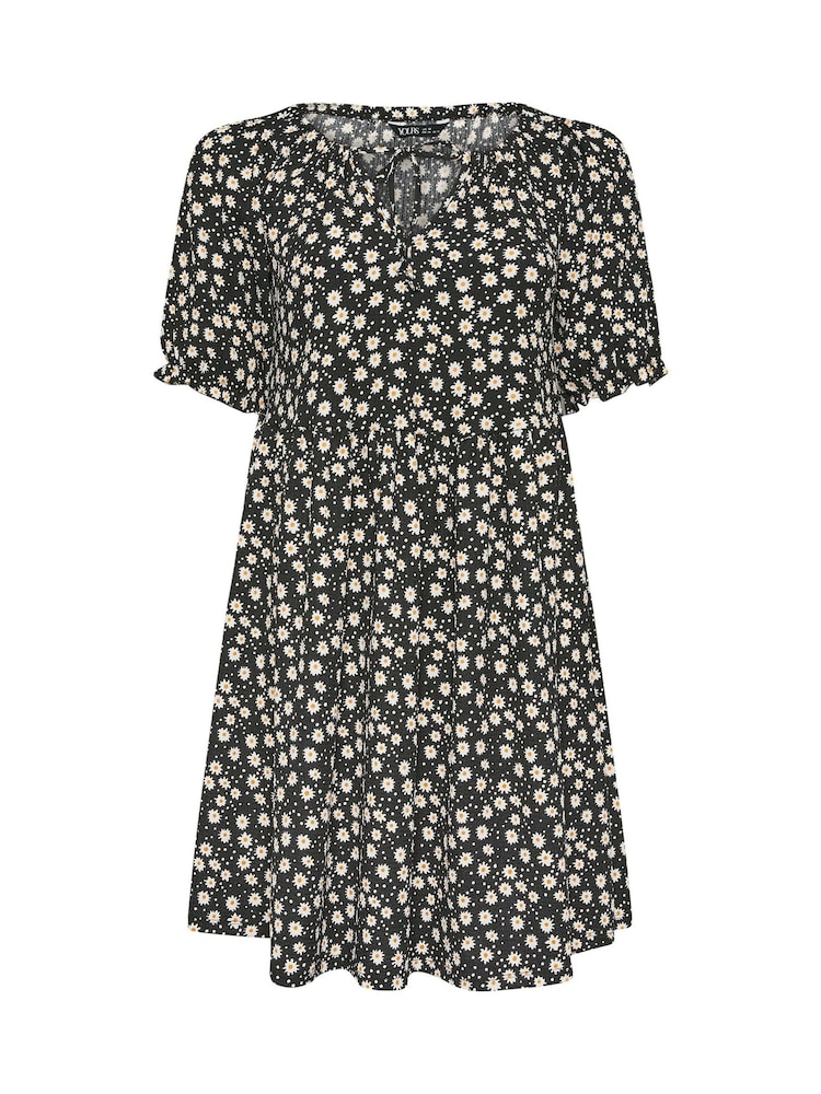 Yours Curve Denim Black Floral Print Textured Mini Dress - Image 5 of 5