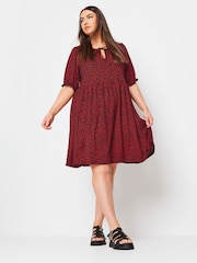 Yours Curve Black Chrome Floral Print Textured Mini Dress - Image 1 of 5