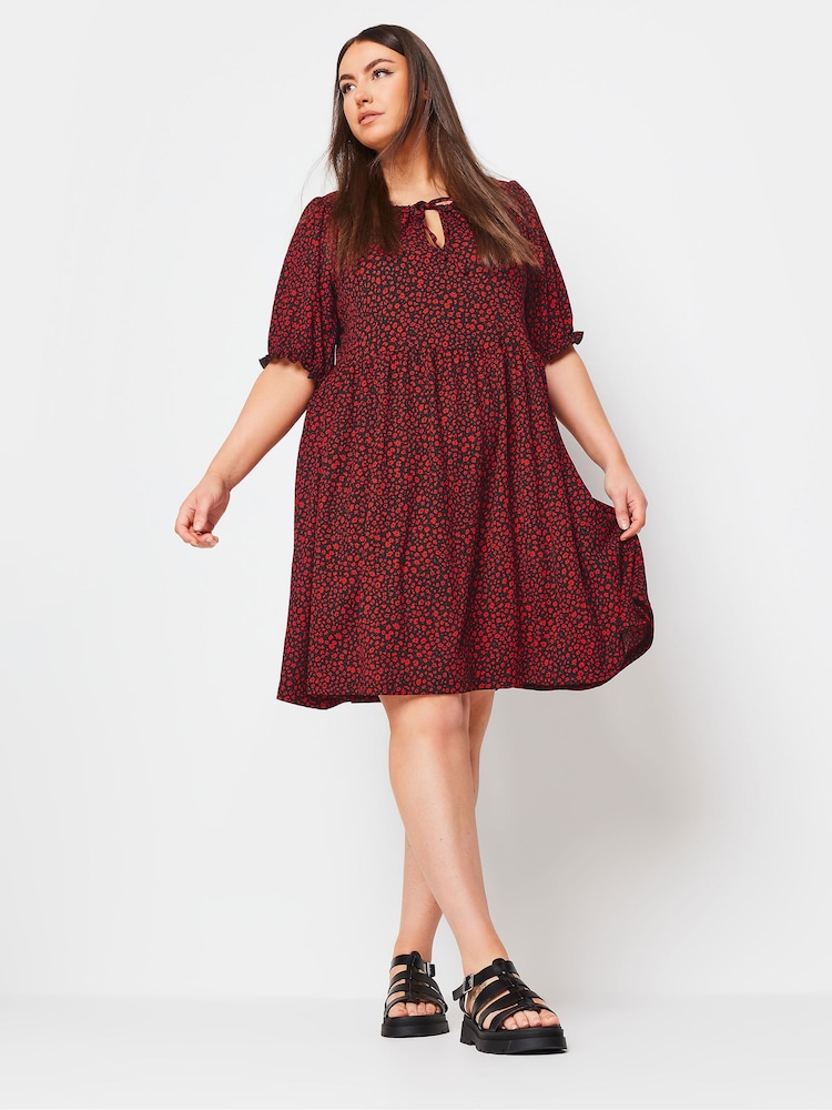 Yours Curve Black Chrome Floral Print Textured Mini Dress - Image 1 of 5