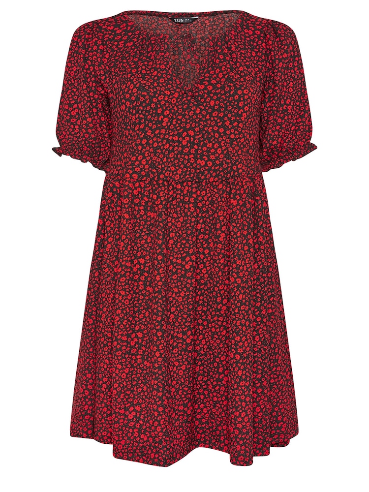 Yours Curve Black Chrome Floral Print Textured Mini Dress - Image 5 of 5