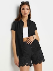 Long Tall Sally Black Broderie Anglaise 100% Cotton Shorts - Image 3 of 5