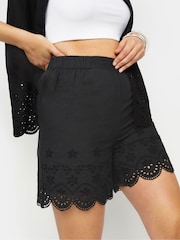 Long Tall Sally Black Broderie Anglaise 100% Cotton Shorts - Image 4 of 5
