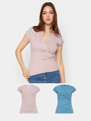 Long Tall Sally Blue Grown On Sleeve Wrap Tops 2 Pack - Image 1 of 6