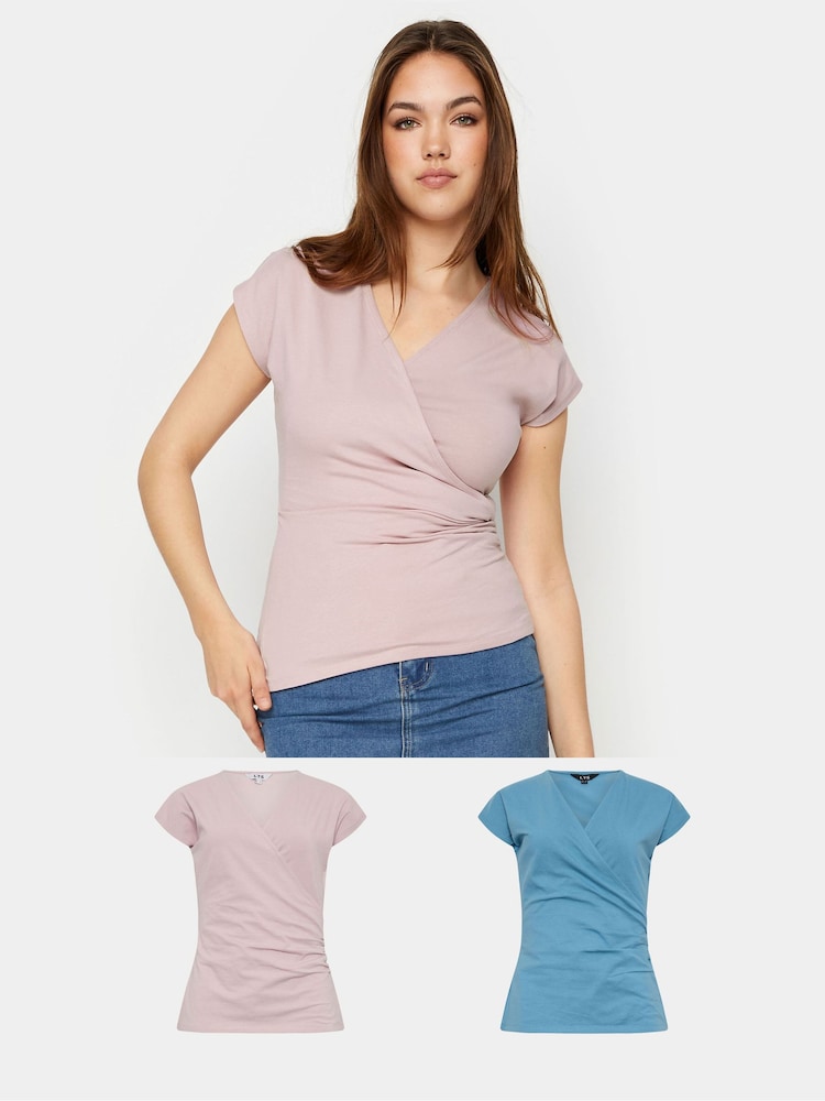 Long Tall Sally Blue Grown On Sleeve Wrap Tops 2 Pack - Image 1 of 6 Long Tall Sally Blue Grown On Sleeve Wrap Tops 2 Pack - Image 1 of 6
