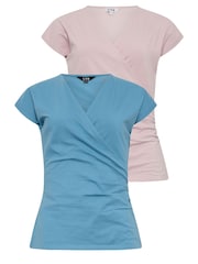 Long Tall Sally Blue Grown On Sleeve Wrap Tops 2 Pack - Image 6 of 6