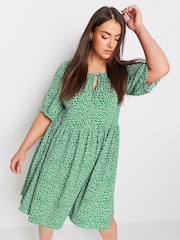Yours Curve Green Floral Print Textured Mini Dress - Image 1 of 5