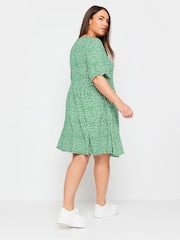 Yours Curve Green Floral Print Textured Mini Dress - Image 3 of 5