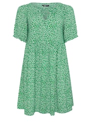Yours Curve Green Floral Print Textured Mini Dress - Image 5 of 5