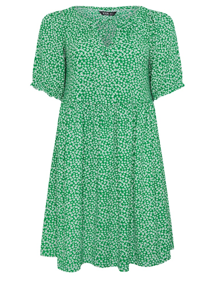 Yours Curve Green Floral Print Textured Mini Dress - Image 5 of 5