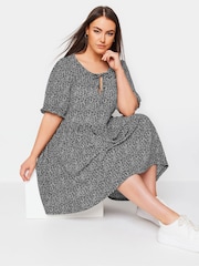 Yours Curve Light Black Floral Print Textured Mini Dress - Image 1 of 5