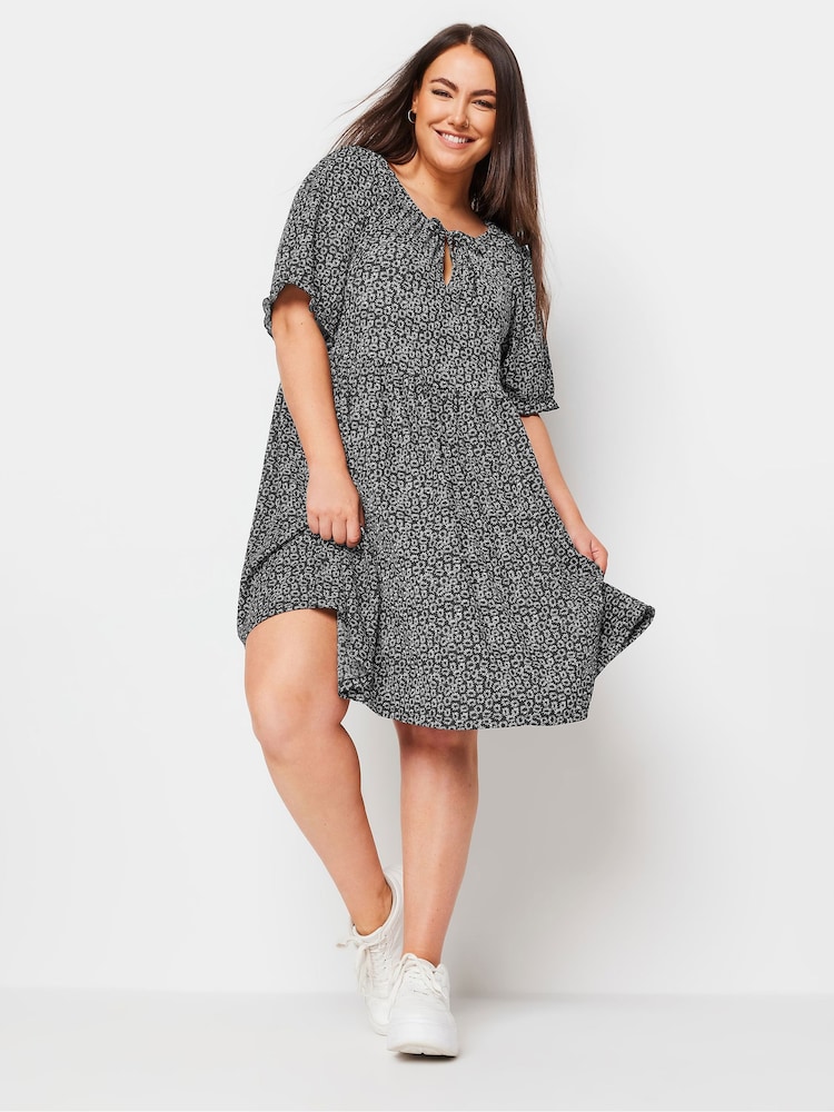 Yours Curve Light Black Floral Print Textured Mini Dress - Image 2 of 5