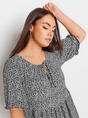 Yours Curve Light Black Floral Print Textured Mini Dress - Image 4 of 5