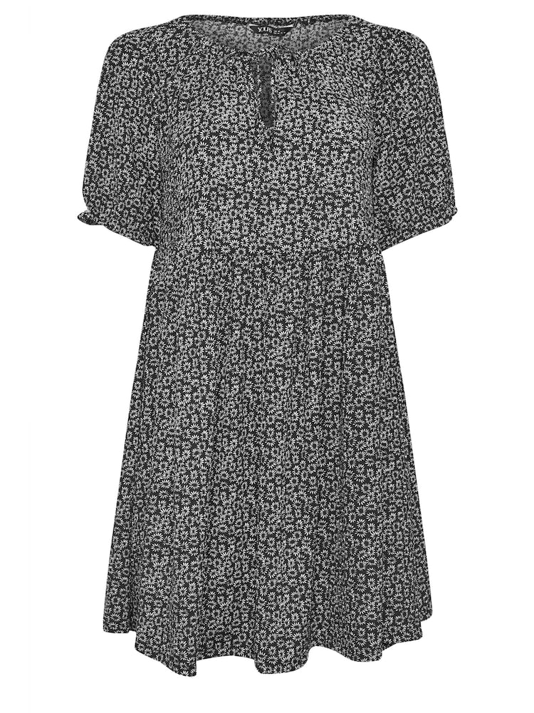 Yours Curve Light Black Floral Print Textured Mini Dress - Image 5 of 5