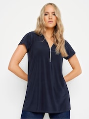Long Tall Sally Blue Zip Detail T-Shirt - Image 1 of 5