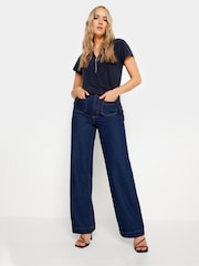 Long Tall Sally Blue Zip Detail T-Shirt - Image 2 of 5