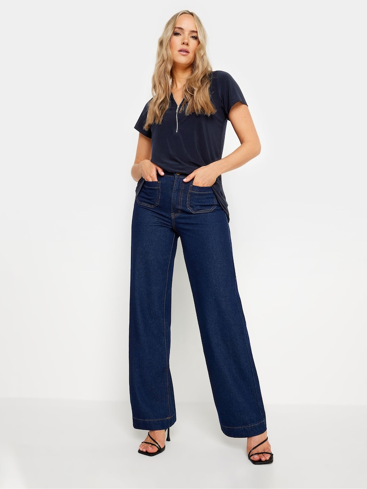 Long Tall Sally Blue Zip Detail T-Shirt - Image 2 of 5