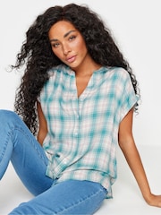 M&Co Turquoise Blue Petite Short Sleeve Checked Shirt - Image 1 of 5