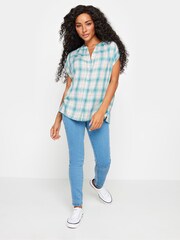 M&Co Turquoise Blue Petite Short Sleeve Checked Shirt - Image 2 of 5