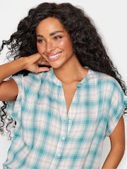 M&Co Turquoise Blue Petite Short Sleeve Checked Shirt - Image 4 of 5
