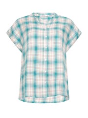 M&Co Turquoise Blue Petite Short Sleeve Checked Shirt - Image 5 of 5