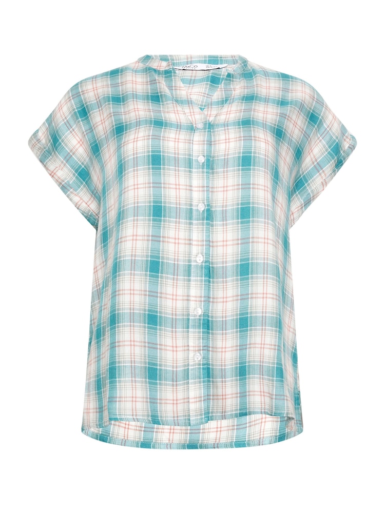 M&Co Turquoise Blue Petite Short Sleeve Checked Shirt - Image 5 of 5