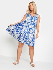 Yours Curve Blue Leaf Print Mini Dress - Image 1 of 5