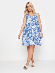 Yours Curve Blue Leaf Print Mini Dress - Image 2 of 5