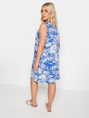 Yours Curve Blue Leaf Print Mini Dress - Image 3 of 5